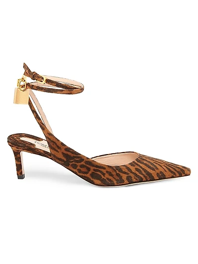 Padlock 55MM Ocelot Print Suede Slingback Pumps