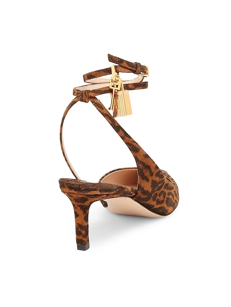 Padlock 55MM Ocelot Print Suede Slingback Pumps