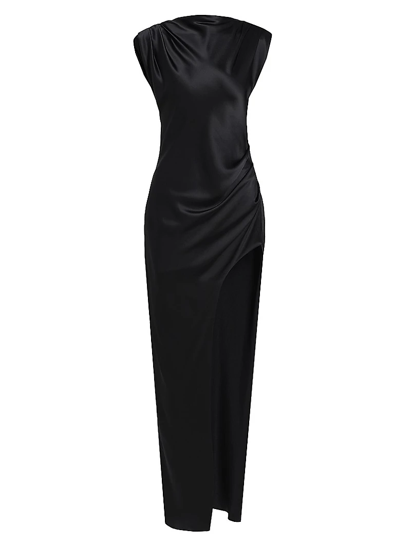 Biella Ruched Silk Maxi Dress