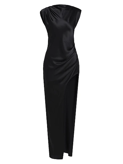 Biella Ruched Silk Maxi Dress
