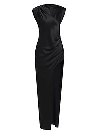 Biella Ruched Silk Maxi Dress