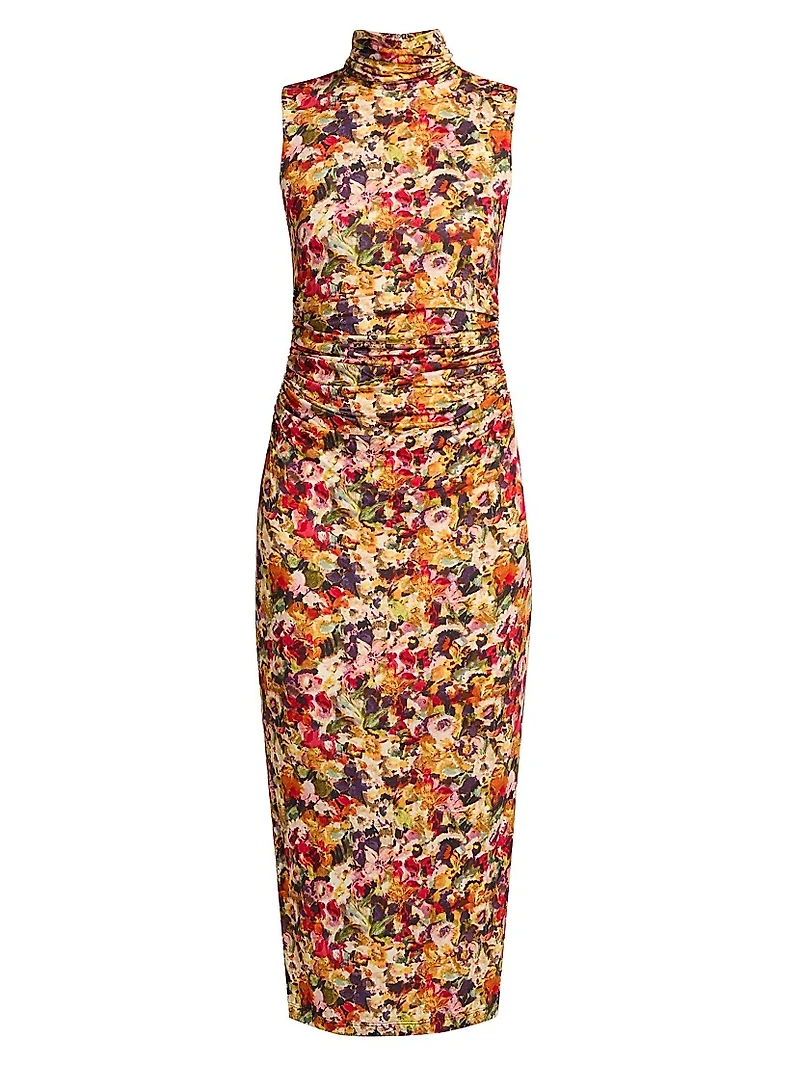 Damira Floral Ruched Midi-Dress