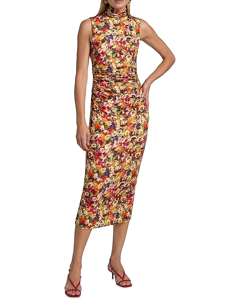 Damira Floral Ruched Midi-Dress