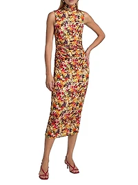 Damira Floral Ruched Midi-Dress