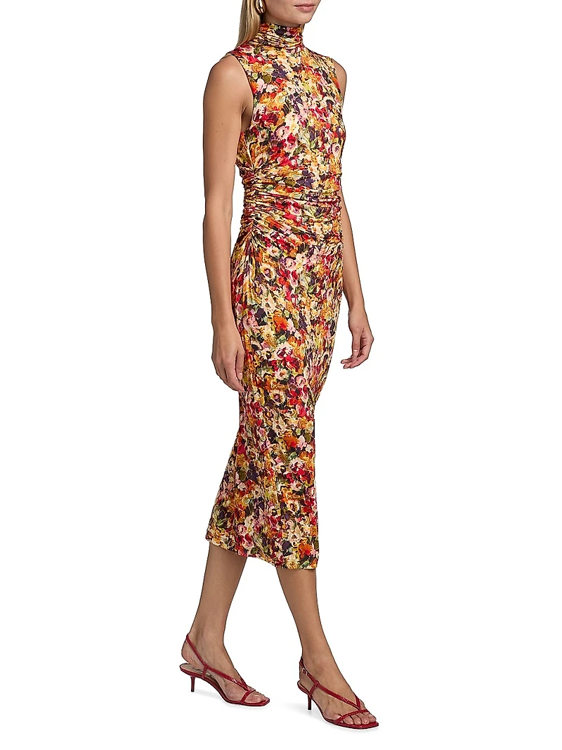 Damira Floral Ruched Midi-Dress