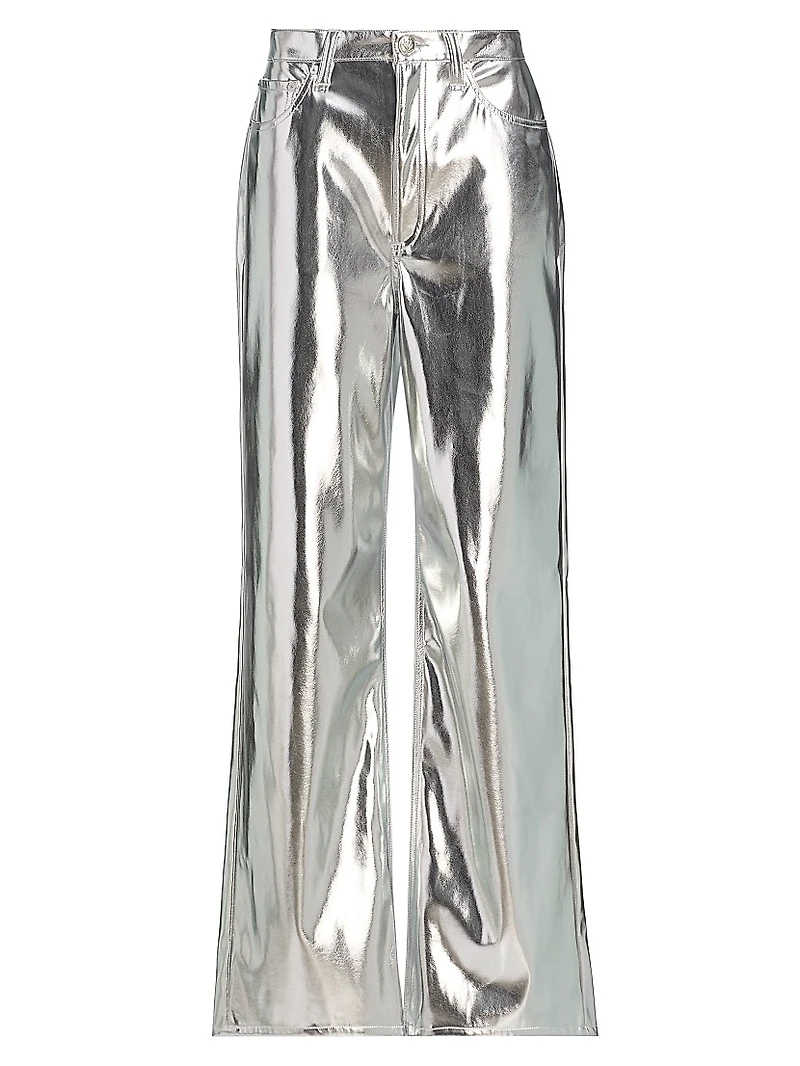 Logan Metallic Faux Leather High-Rise Wide-Leg Pants