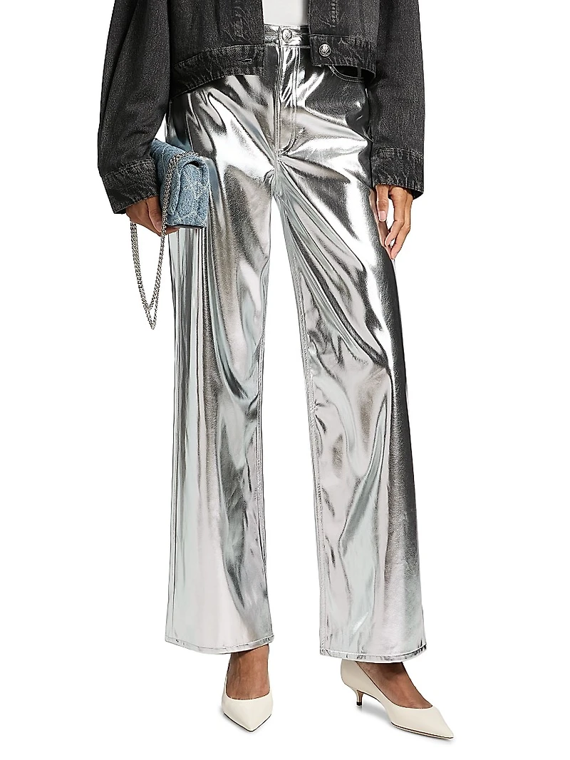 Logan Metallic Faux Leather High-Rise Wide-Leg Pants