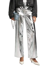 Logan Metallic Faux Leather High-Rise Wide-Leg Pants