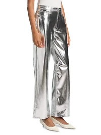 Logan Metallic Faux Leather High-Rise Wide-Leg Pants