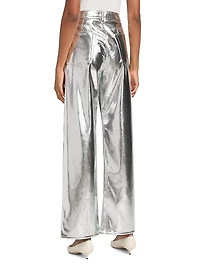 Logan Metallic Faux Leather High-Rise Wide-Leg Pants