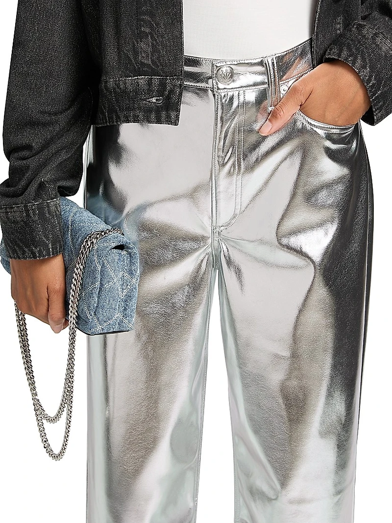 Logan Metallic Faux Leather High-Rise Wide-Leg Pants