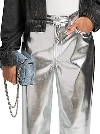 Logan Metallic Faux Leather High-Rise Wide-Leg Pants