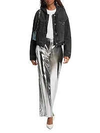Logan Metallic Faux Leather High-Rise Wide-Leg Pants