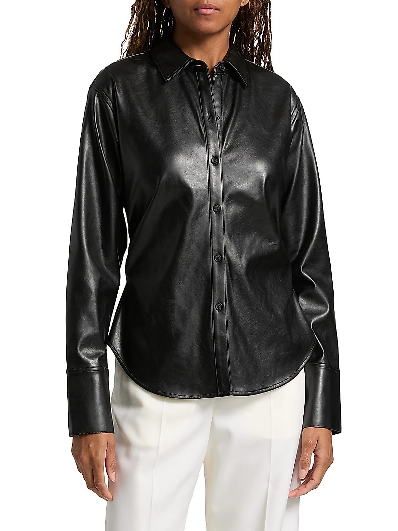 Leah Faux-Leather Button-Front Shirt