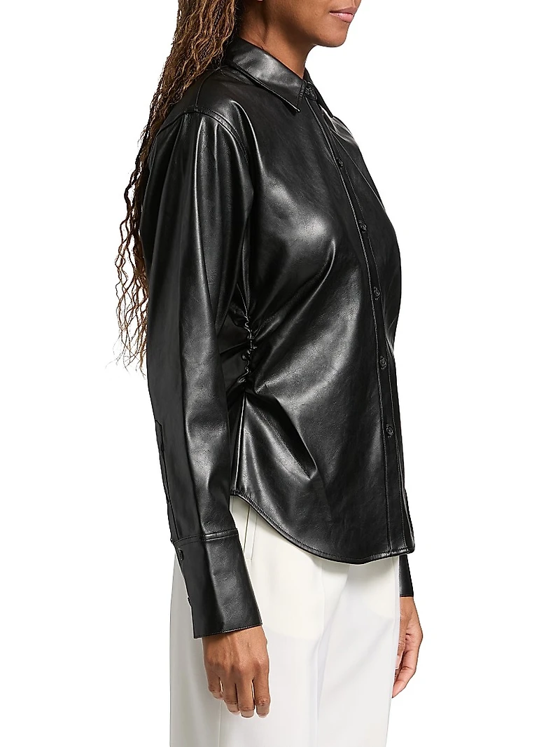 Leah Faux-Leather Button-Front Shirt