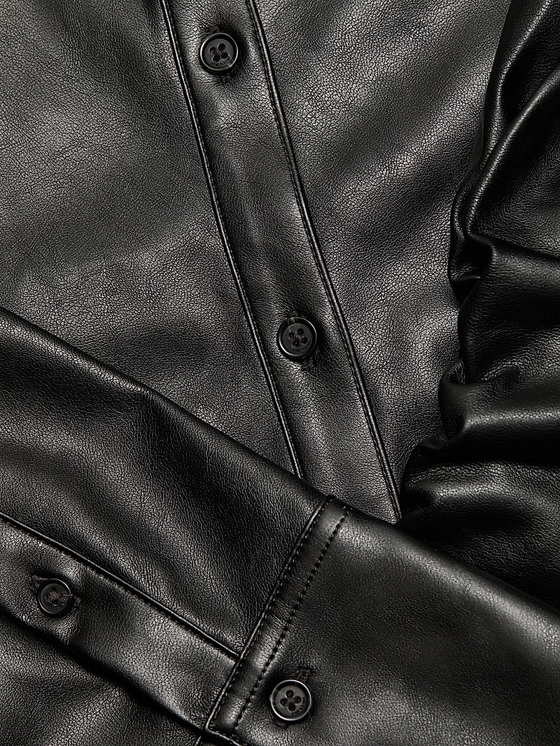 Leah Faux-Leather Button-Front Shirt