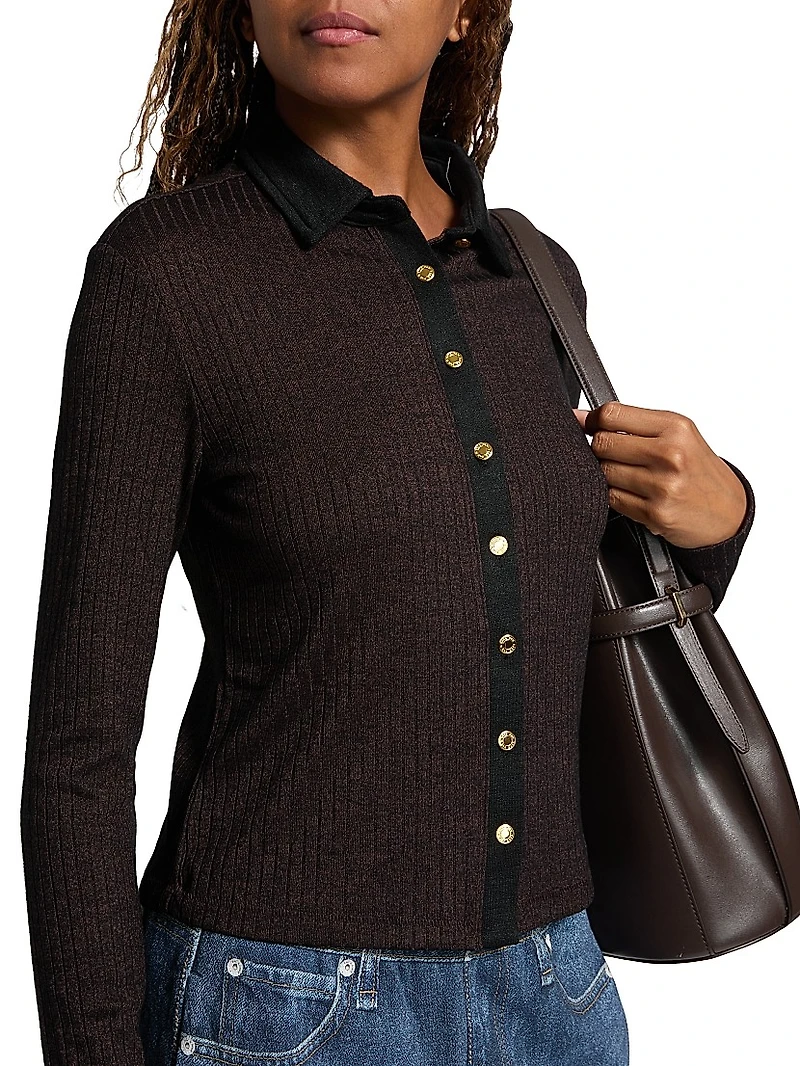 Contrast Collar Slim-Fit Cardigan
