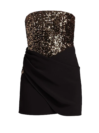 Sequined Crepe Strapless Minidress