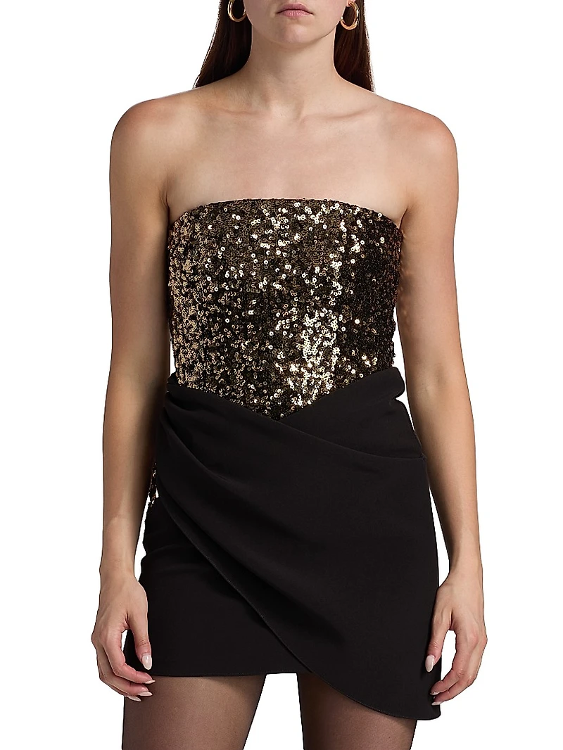 Sequined Crepe Strapless Minidress