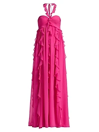 Ruffled Chiffon Halterneck Gown