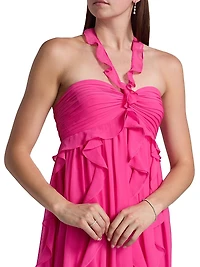 Ruffled Chiffon Halterneck Gown