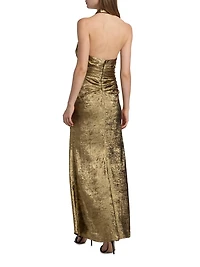 Ruched Lamé Halterneck Gown