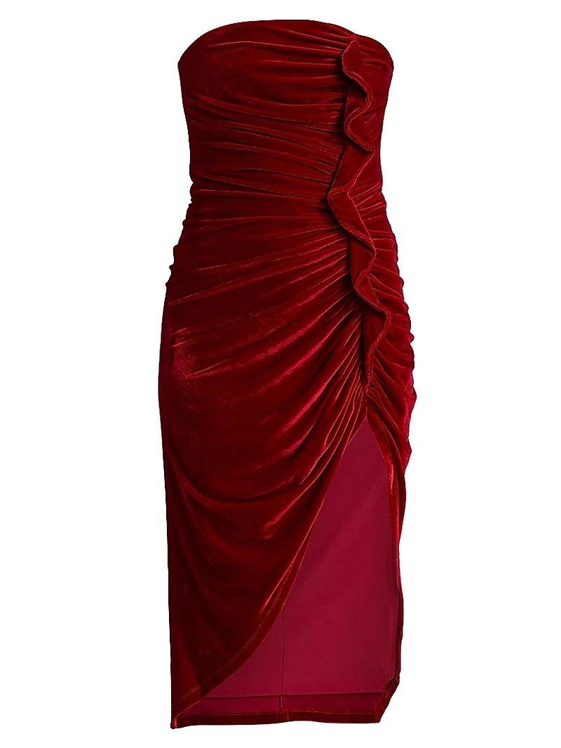 Ruffled Velvet Strapless Minidress