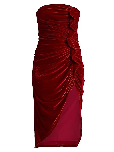 Ruffled Velvet Strapless Minidress