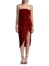 Ruffled Velvet Strapless Minidress