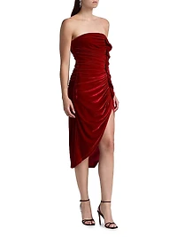 Ruffled Velvet Strapless Minidress