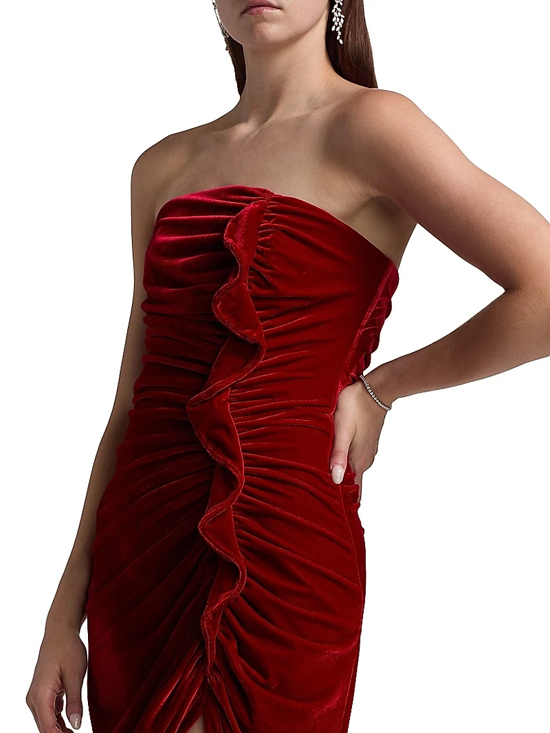 Ruffled Velvet Strapless Minidress