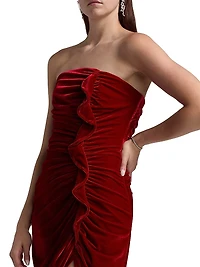 Ruffled Velvet Strapless Minidress