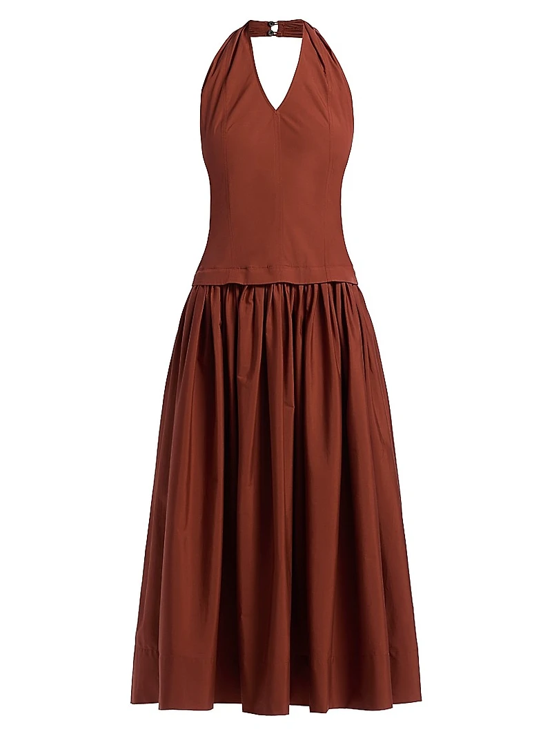 Nora Halterneck Stretch-Cotton Midi-Dress