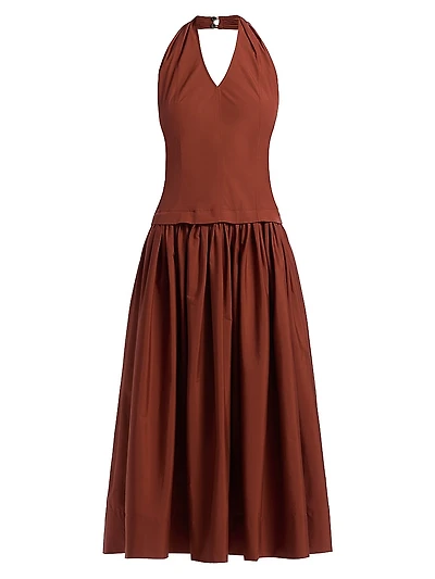 Nora Halterneck Stretch-Cotton Midi-Dress