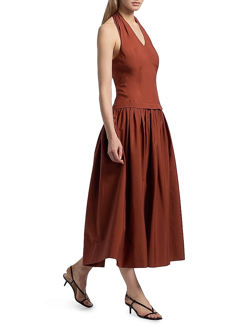Nora Halterneck Stretch-Cotton Midi-Dress