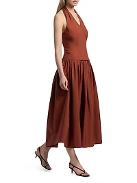 Nora Halterneck Stretch-Cotton Midi-Dress