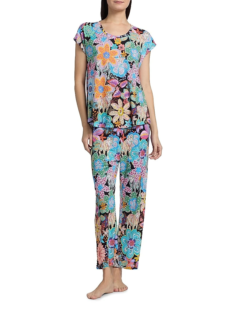 Bobbie Floral Cotton-Blend Crop Pajamas