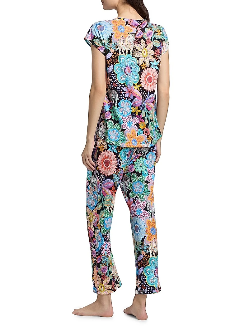 Bobbie Floral Cotton-Blend Crop Pajamas
