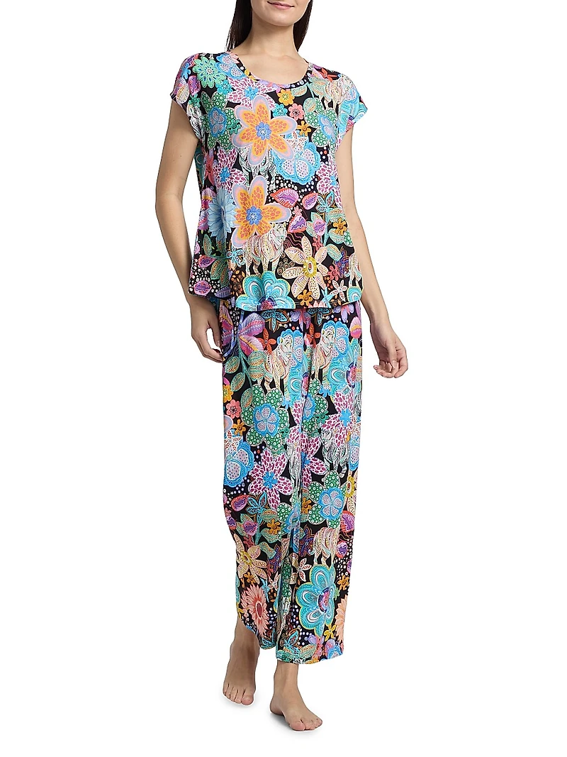 Bobbie Floral Cotton-Blend Crop Pajamas
