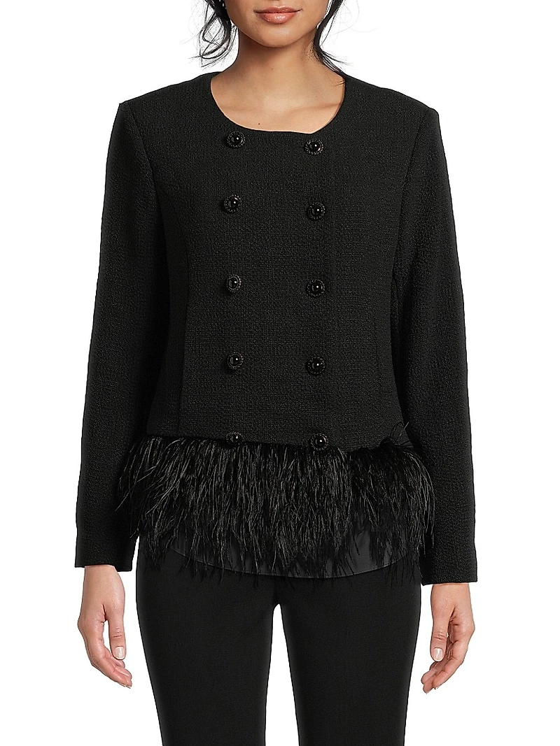 Malina Feather-Trimmed Double-Breasted Jacket