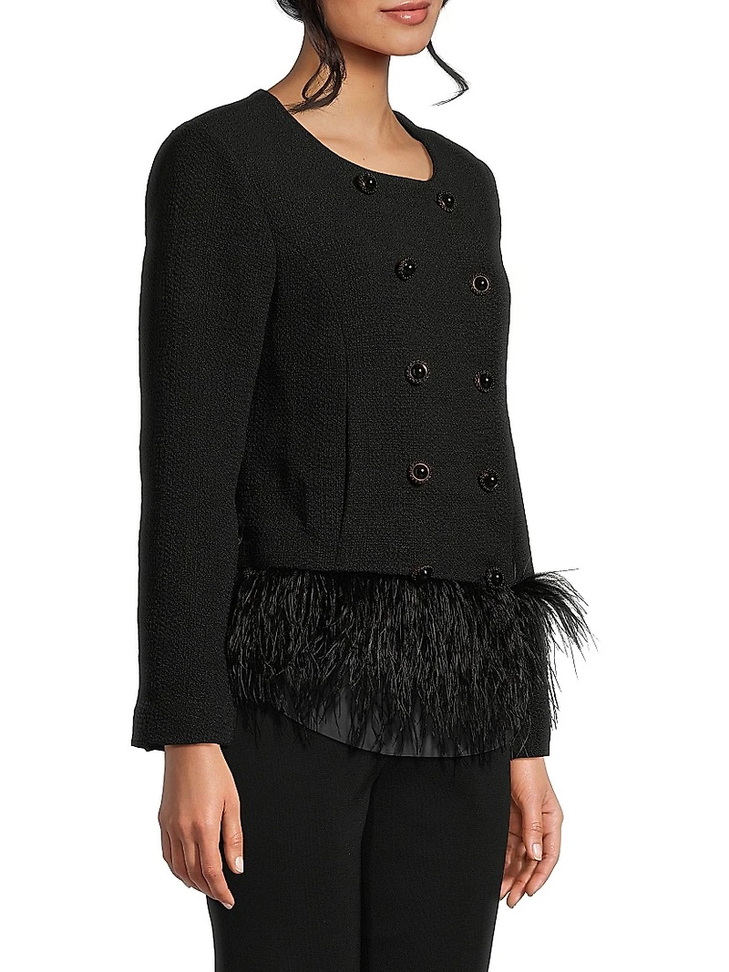 Malina Feather-Trimmed Double-Breasted Jacket