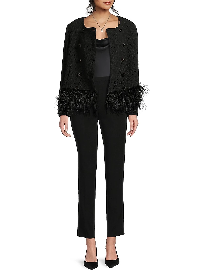 Malina Feather-Trimmed Double-Breasted Jacket