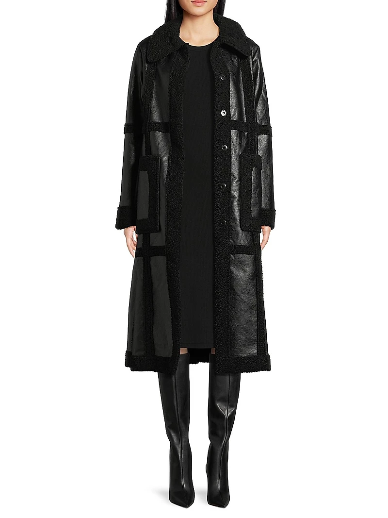 Ozzie Faux Leather & Sherpa Coat