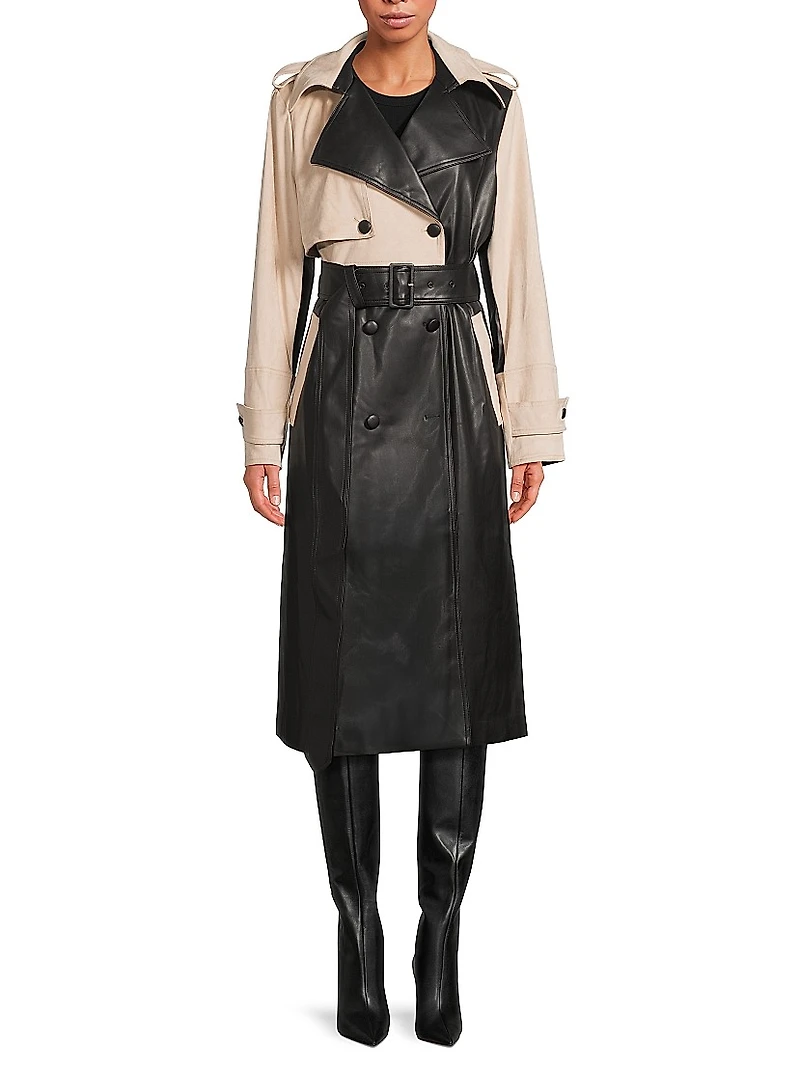 Stasia Faux Leather Trench Coat