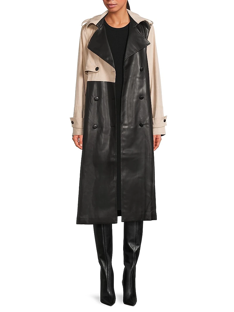 Stasia Faux Leather Trench Coat