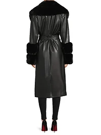 Eve Faux-Fur Trimmed Faux Leather Wrap Coat