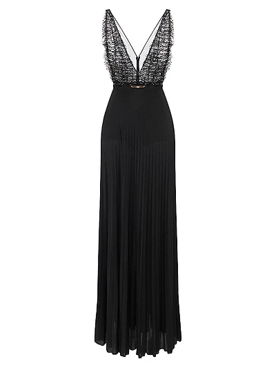 Ruffled Metallic Tulle Gown
