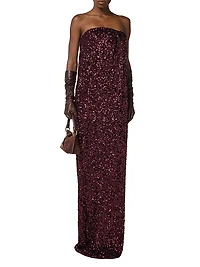 Sequined Strapless Column Gown