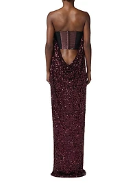 Sequined Strapless Column Gown