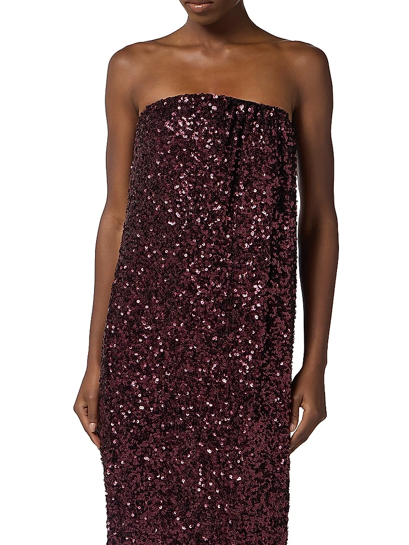 Sequined Strapless Column Gown